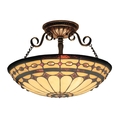 Elk Lighting Diamond Ring 3-Light Semi Flush in Copper with Tiffany Style Glass 641-BC